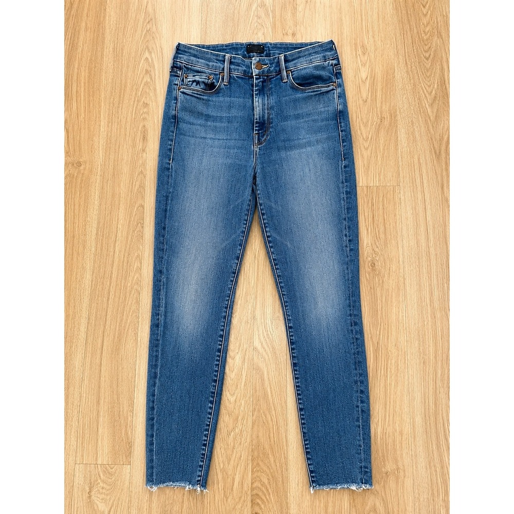 MOTHER The Looker Ankle Fray Jeans Womens 28 Skinny Raw Hem Medium Wash